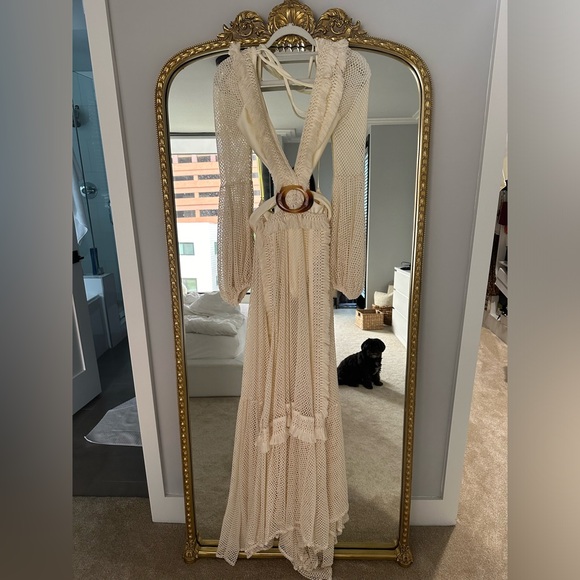 Patbo Fringe & Mesh Cutout Maxi Dress in Ivory - Picture 11 of 13